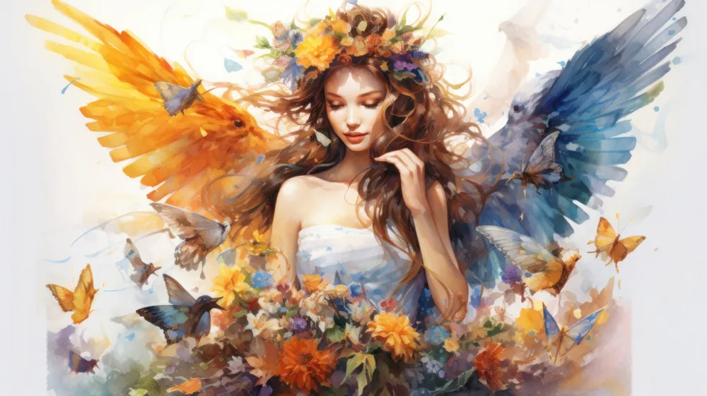 Watercolor winged figure artwork